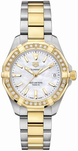 TAG Heuer Aquaracer Quartz Mother of Pearl Dial 18k Yellow Gold Diamond Bezel Stainless Steel and 18k Yellow Gold Bracelet Watch# WBD1321.BB0320 (Women Watch)