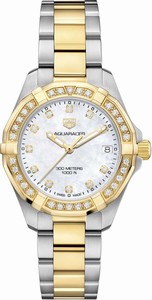 TAG Heuer Aquaracer Quartz Mother of Pearl Diamond Dial Diamond Bezel Stainless Steel and 18k Yellow Gold Bracelet Watch# WBD1323.BB0320 (Women Watch)