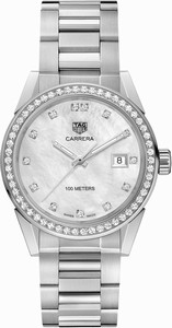TAG Heuer Carrera Quartz Mother of Pearl Dial Diamond Bezel Stainless Steel Watch# WBG1315.BA0758 (Women Watch)