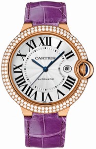 Cartier Automatic 18kt Rose Gold Silver Dial Alligator/crocodile Leather Purple Band Watch #WE900851 (Men Watch)