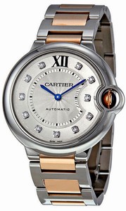 Cartier Ballon Bleu Automatic Diamond Dial 18k Rose Gold and Stainless Steel Watch #WE902031 (Women Watch)