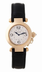 Cartier Battery Operated Quartz 18k Rose Gold Silver Sunray Dial With Diamonds Dial Black Crocodile Leather Band Watch #WJ11913G (Women Watch)