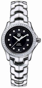 TAG Heuer Link Quartz Black Diamond Dial Date Diamond Bezel Stainless Steel Watch #WJF131A.BA0572 (Women Watch)