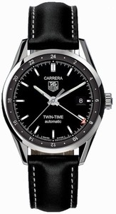 TAG Heuer Automatic Black Dial Stainless Steel Case With Black Leather Strap Watch #WV2115.FC6202 (Men Watch)