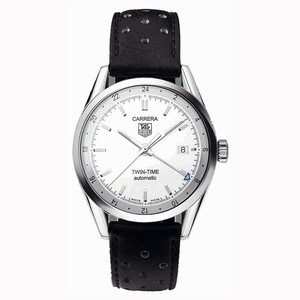 TAG Heuer Carrera Automatic Twin-Time Date Black Leather Watch # WV2116.FC6182 (Men Watch)