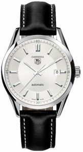 TAG Heuer Automatic Silver Dial Stainless Steel Case With Black Leather Strap Watch #WV211A.FC6202 (Men Watch)