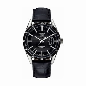 TAG Heuer Automatic Calibre 5 Black Dial Stainless Steel Case With Black Leather Strap Watch #WV211M.FC6180 (Men Watch)