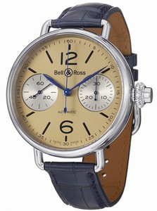 Bell & Ross Automatic Ivory Dial Brown Calfskin Leather Band Watch #WW1-Chronograph-Monopoussoir (Men Watch)
