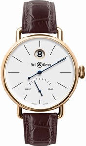 Bell & Ross Automatic Ivory Dial Brown Calfskin Leather Band Watch #WW1-Heure-Sautante-Pink-Gold (Men Watch)