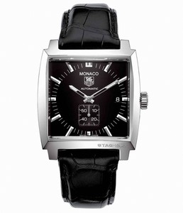 TAG Heuer Monaco Automatic Black Dial Date Black Leather Watch # WW2110.FC6177 (Men Watch)